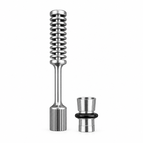 PHASE3 Mako stainless steel vaporizer wand with the separate steel bowl positioned beside it, fully visible on a white square background